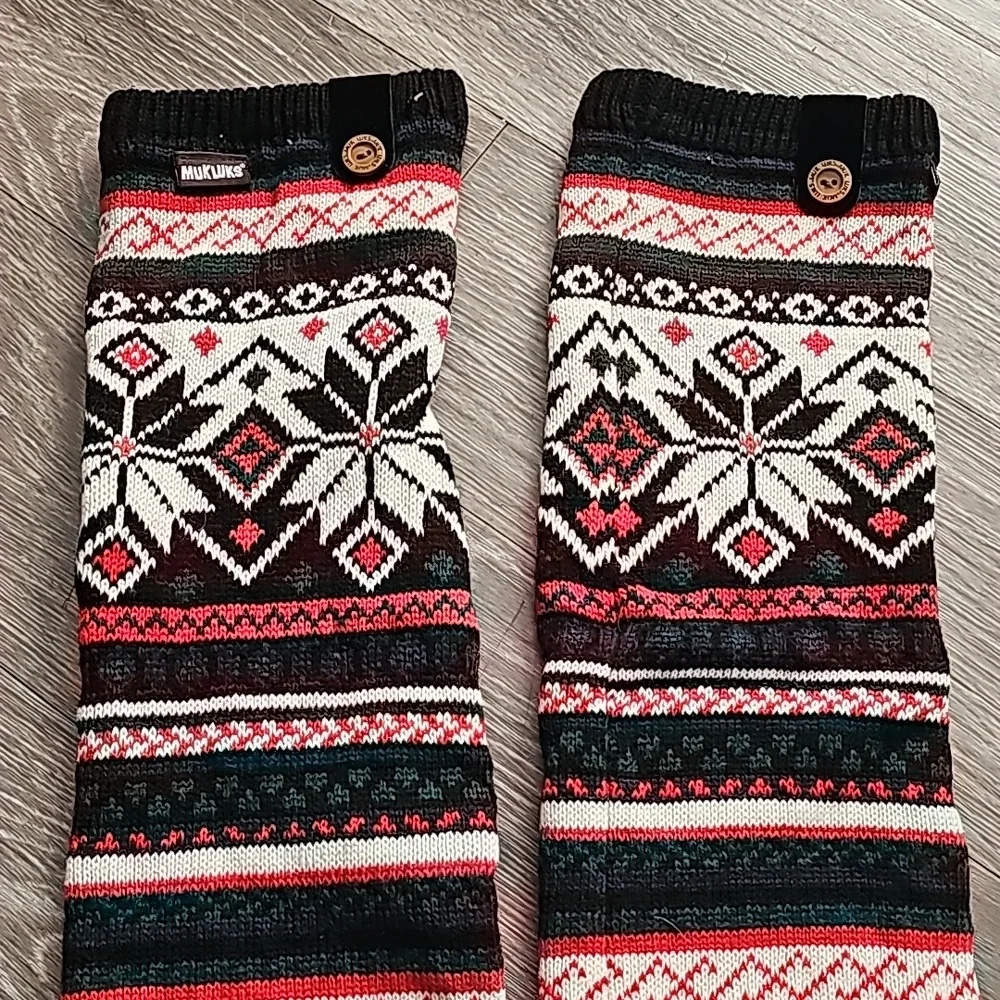 Muk Luks Black and Red Knit Leg Warmers. Nwots